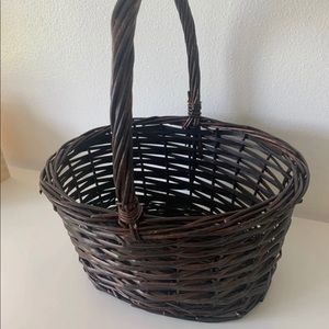 Dark brown wicker basket with handle